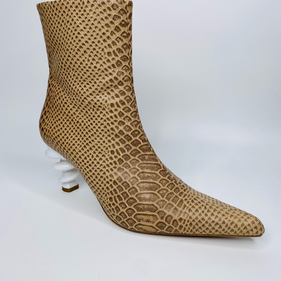 KALDA Island 70 Tan Leather Snakeskin Twisted Heel Ankle Boot US Size 8 … - Picture 8 of 13